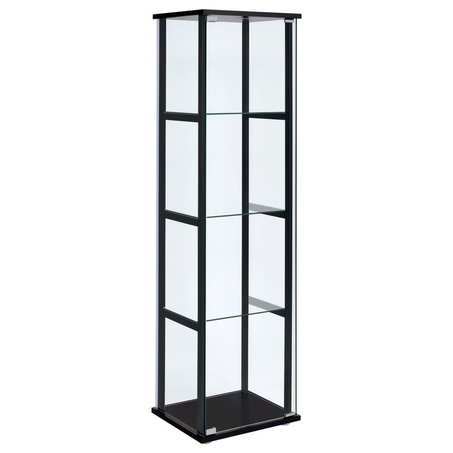 Cyclamen - 4 - Shelf Clear Glass Curio Display Cabinet - Black Curio Cabinet modern furniture Contempo Furniture