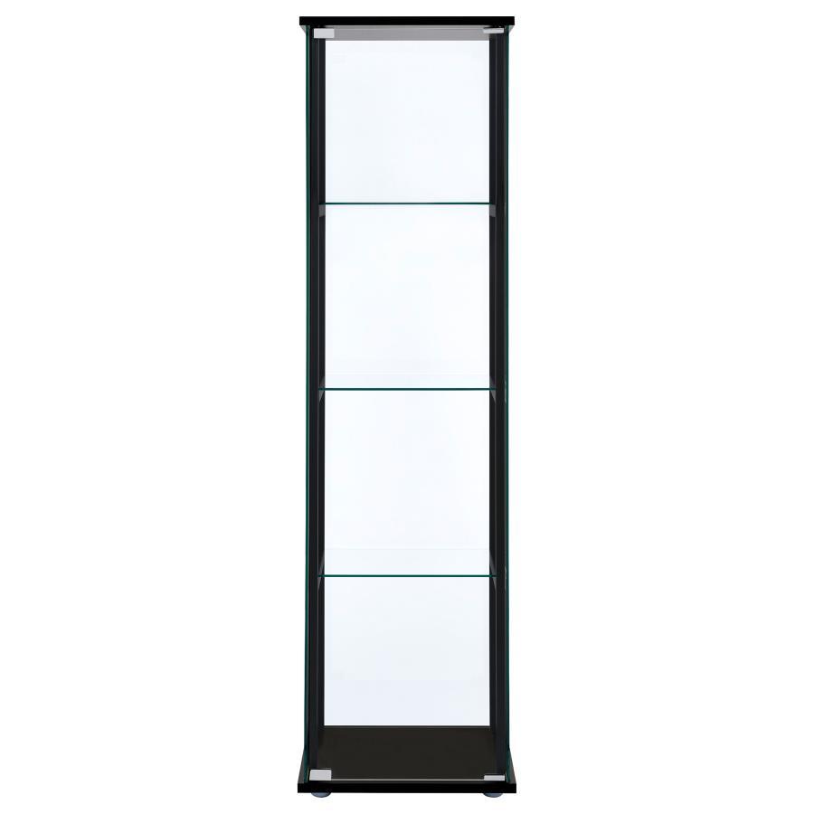 Cyclamen - 4 - Shelf Clear Glass Curio Display Cabinet - Black Curio Cabinet modern furniture Contempo Furniture