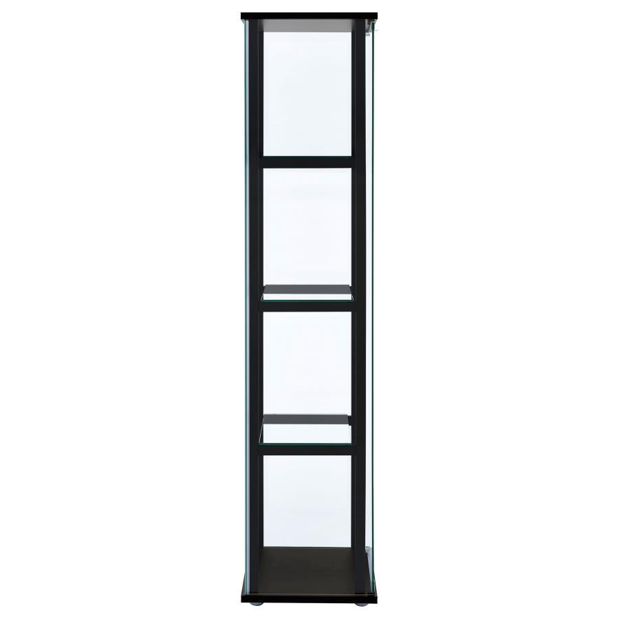 Cyclamen - 4 - Shelf Clear Glass Curio Display Cabinet - Black Curio Cabinet modern furniture Contempo Furniture