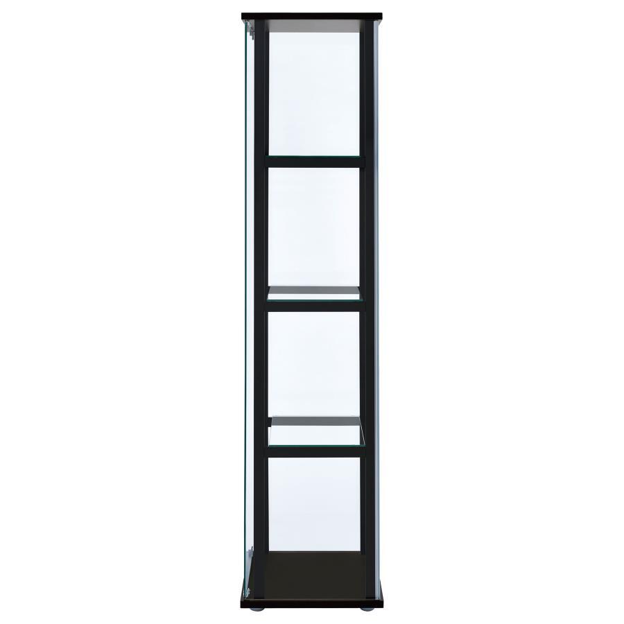 Cyclamen - 4 - Shelf Clear Glass Curio Display Cabinet - Black Curio Cabinet modern furniture Contempo Furniture