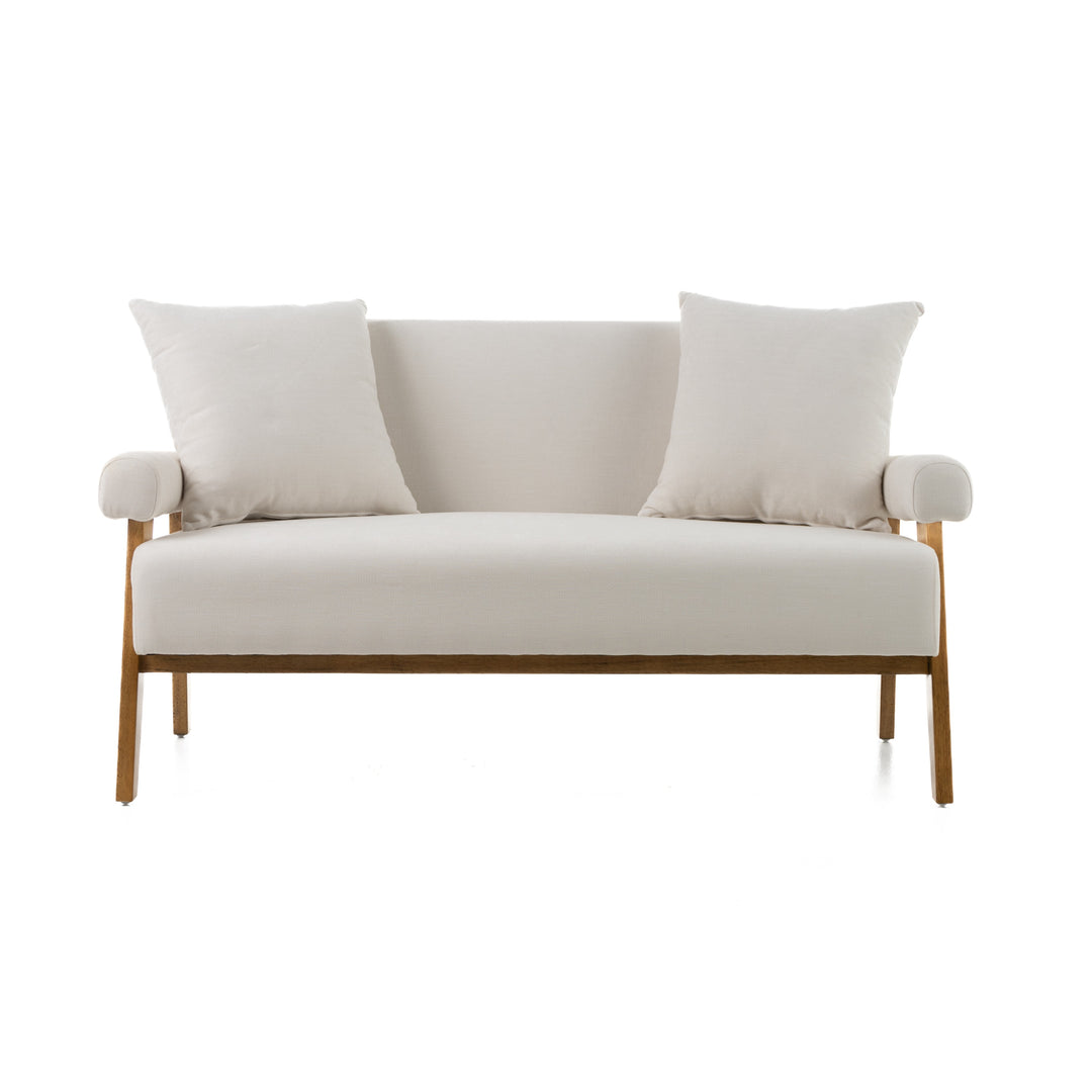 Cynthia  Modern White Fabric + Wood Loveseat
