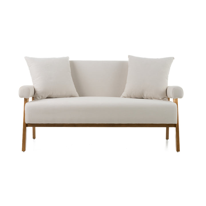 Cynthia  Modern White Fabric + Wood Loveseat