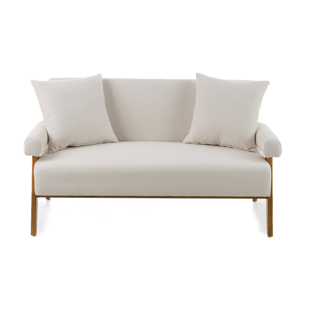 Cynthia  Modern White Fabric + Wood Loveseat
