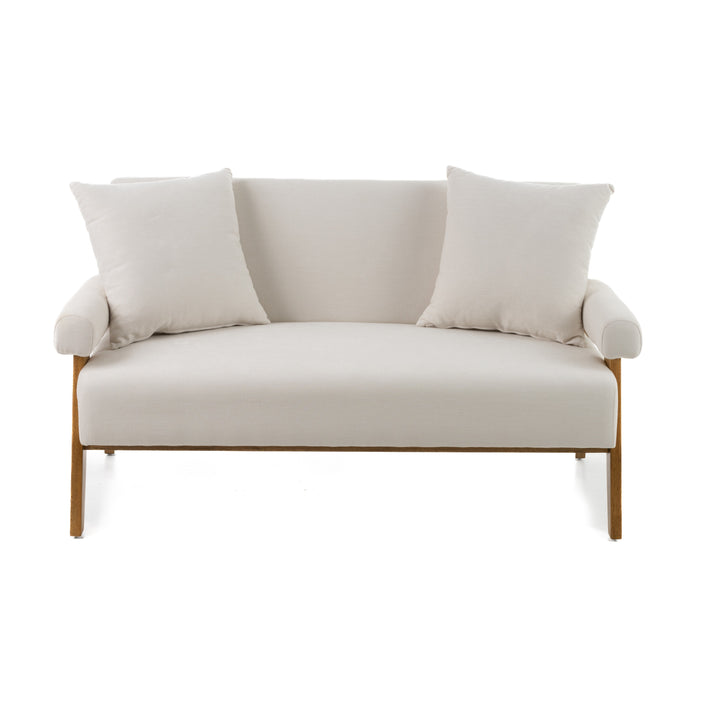 Cynthia  Modern White Fabric + Wood Loveseat