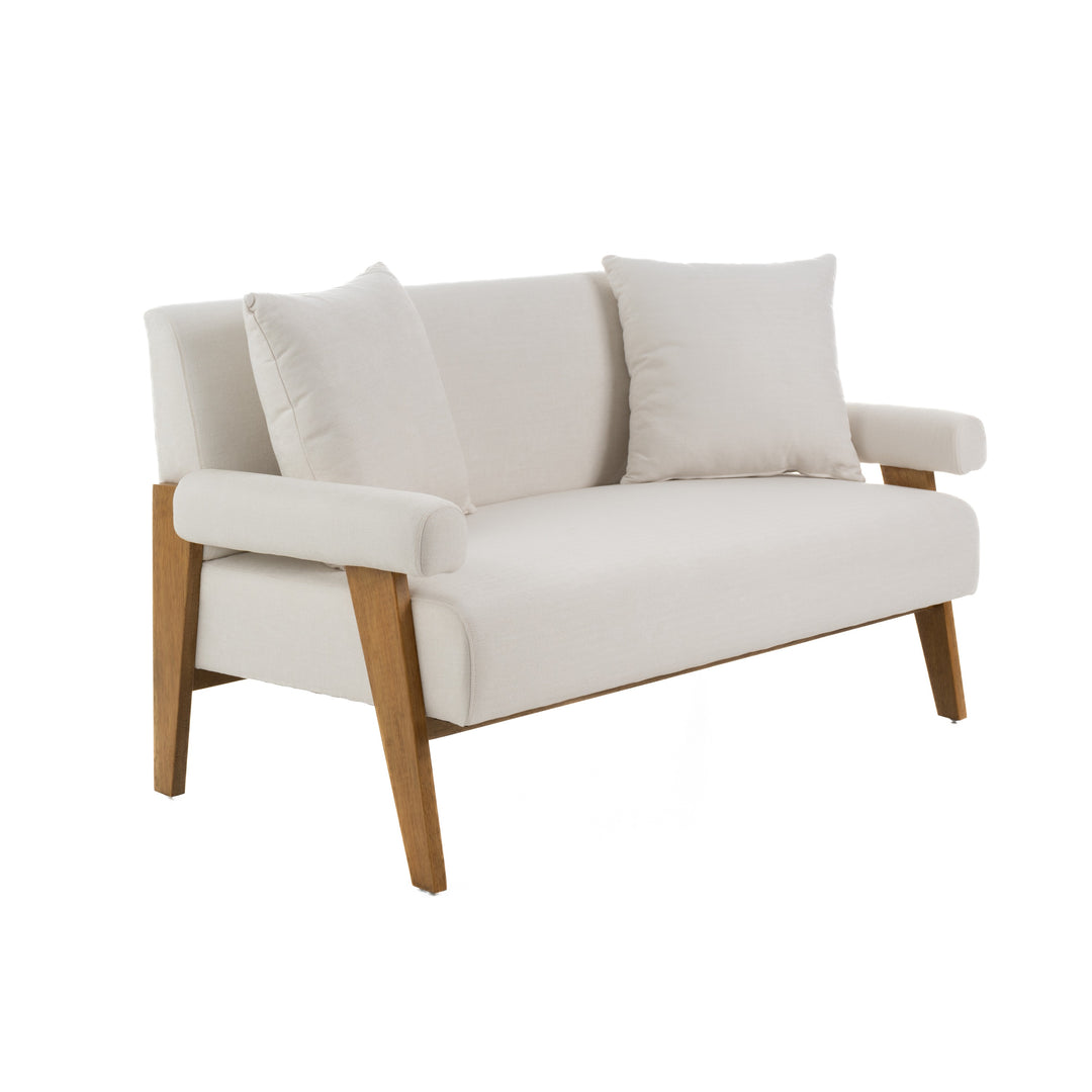 Cynthia  Modern White Fabric + Wood Loveseat