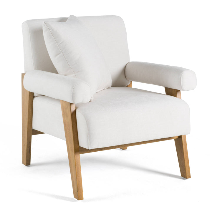 Cynthia - Modern White Fabric + Wood Accent Chair