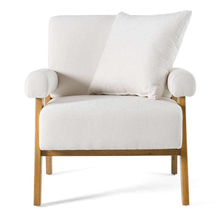 Cynthia  Modern White Fabric + Wood Accent Chair