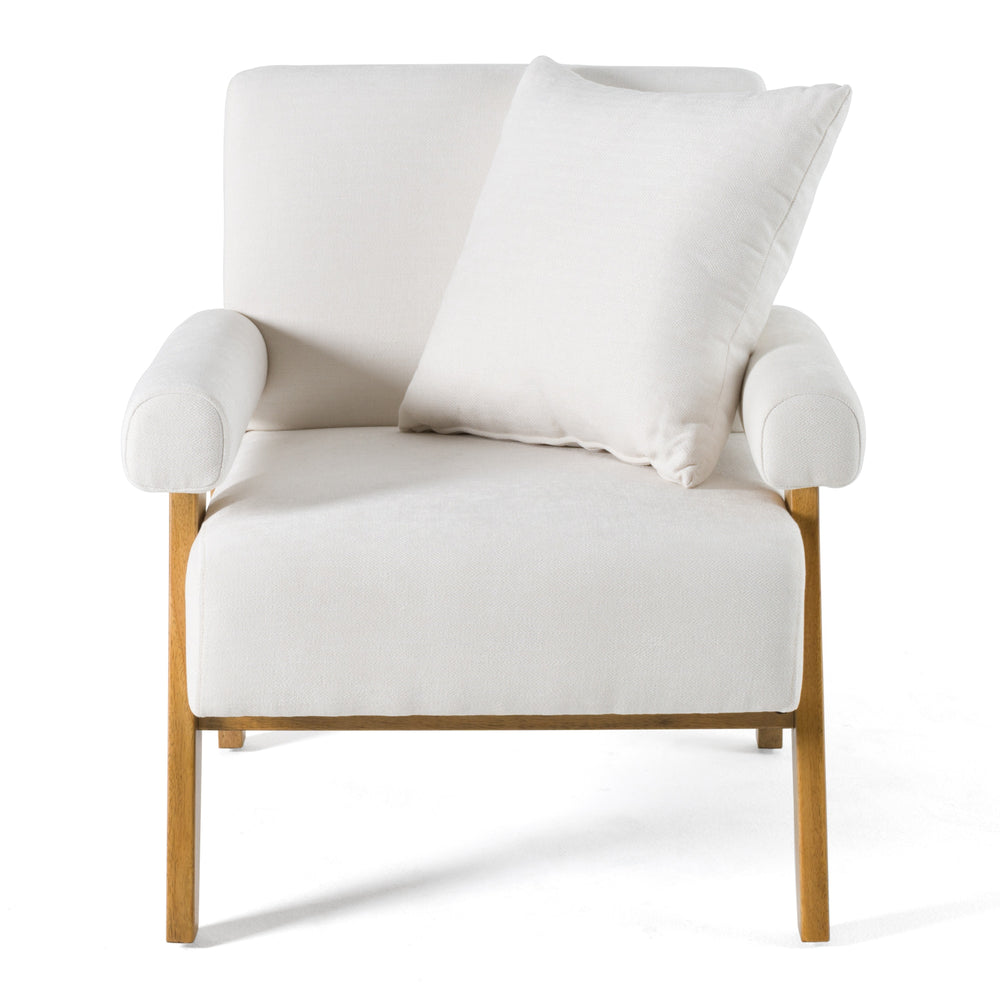 Cynthia - Modern White Fabric + Wood Accent Chair - View 3