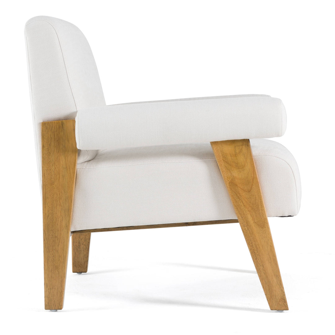 Cynthia - Modern White Fabric + Wood Accent Chair