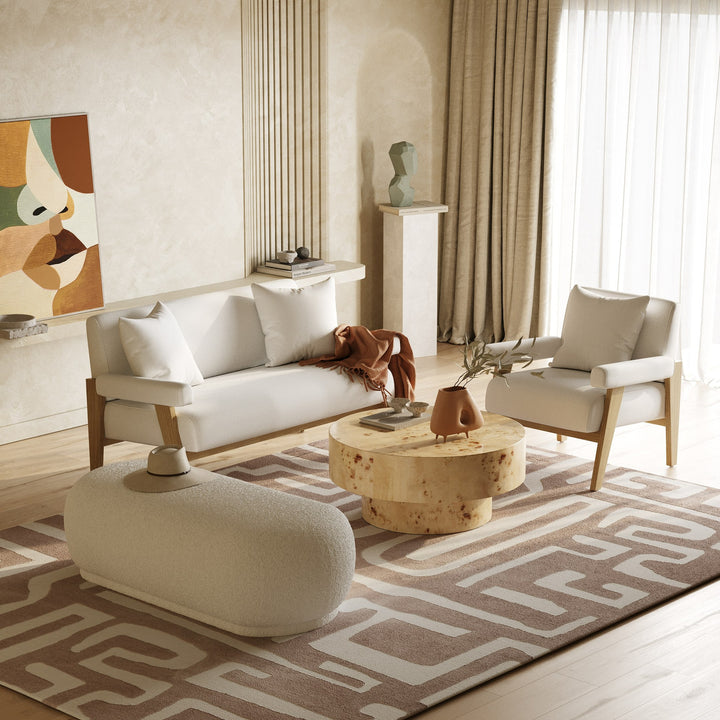 Kael  Contemporary White Sherpa Ottoman