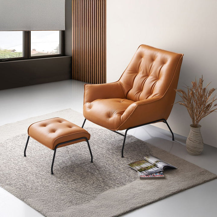 Zusa - Accent Chair & Ottoman - Sandstone Top Grain Leather