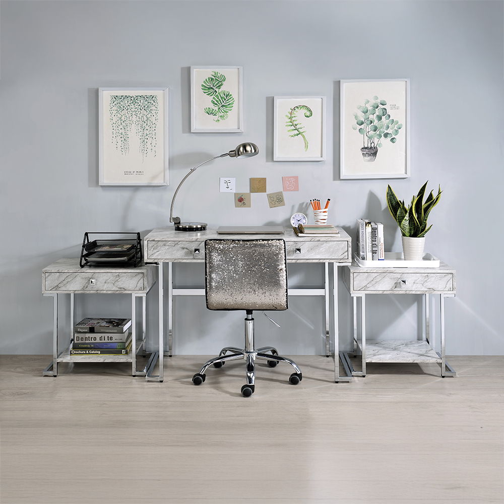 tigress-writing-desk-white-printed-faux-marble-top-chrome