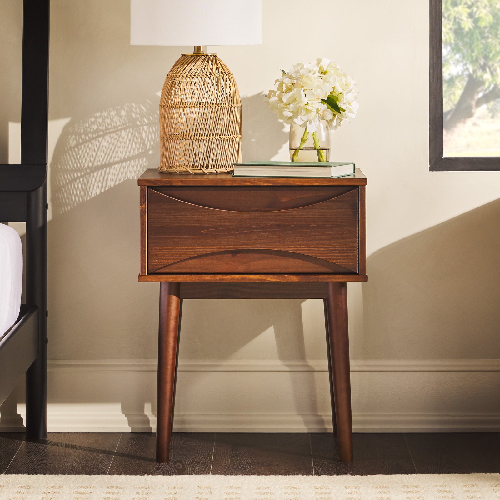 Solid Wood Nightstand with Drawer and Tapered Legs
