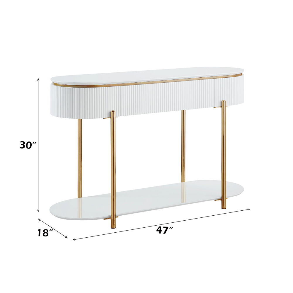 Daveigh - Sofa Table - White High Gloss & Gold
