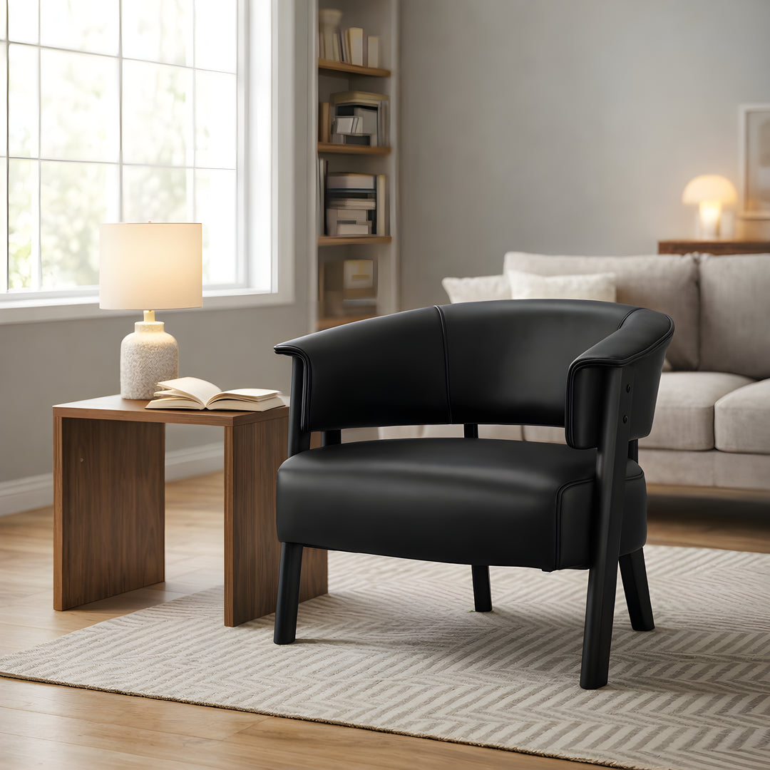 Faux Leather Wingback Accent Chair – Black
