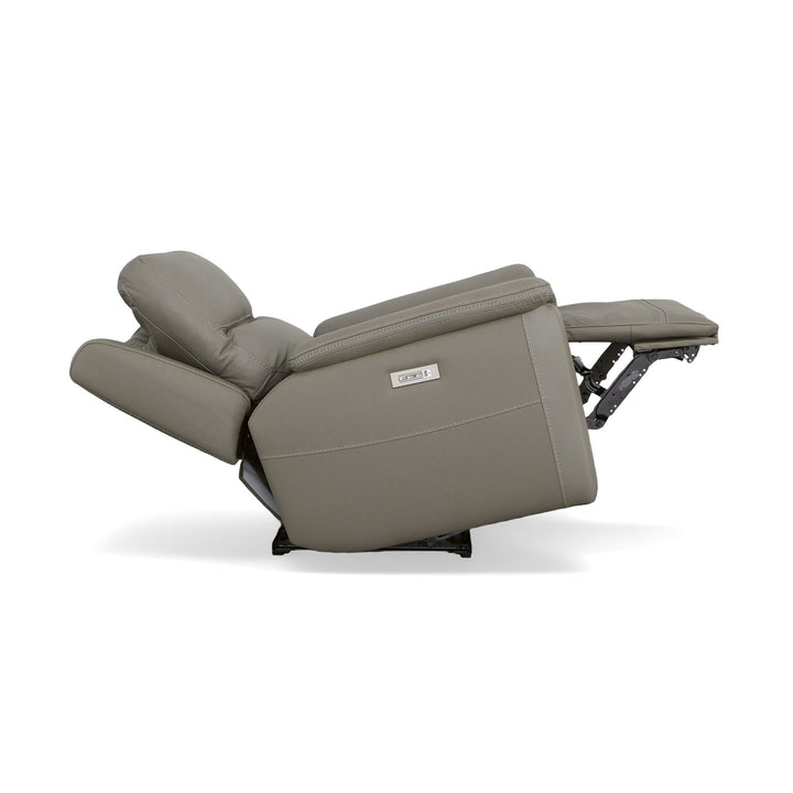 Sawyer Leather Power Recliner with Power Headrest &amp; Lumbar in Grey