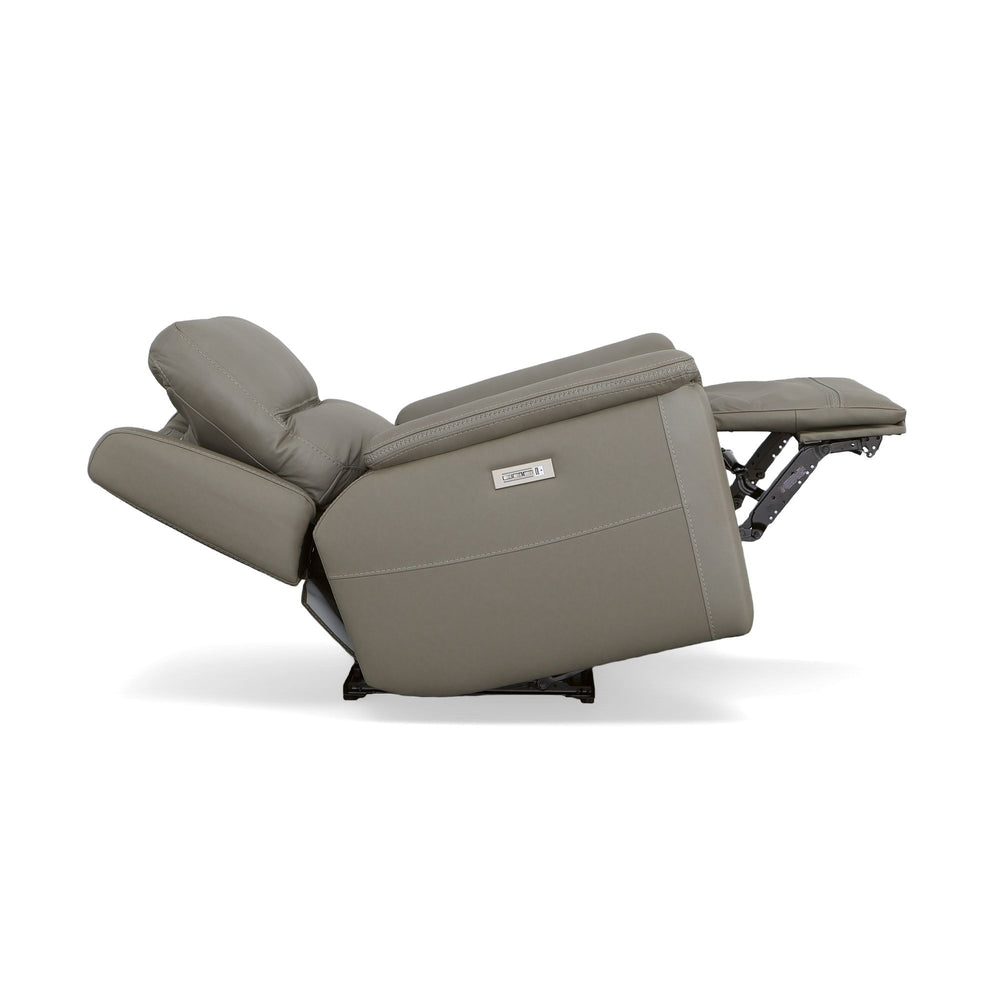 Sawyer Leather Power Recliner with Power Headrest & Lumbar in Grey