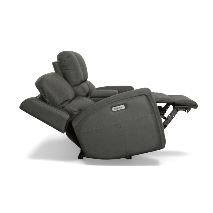 Linden Leather Power Reclining Loveseat with Console &amp; Power Headrests &amp; Lumbar in Charcoal