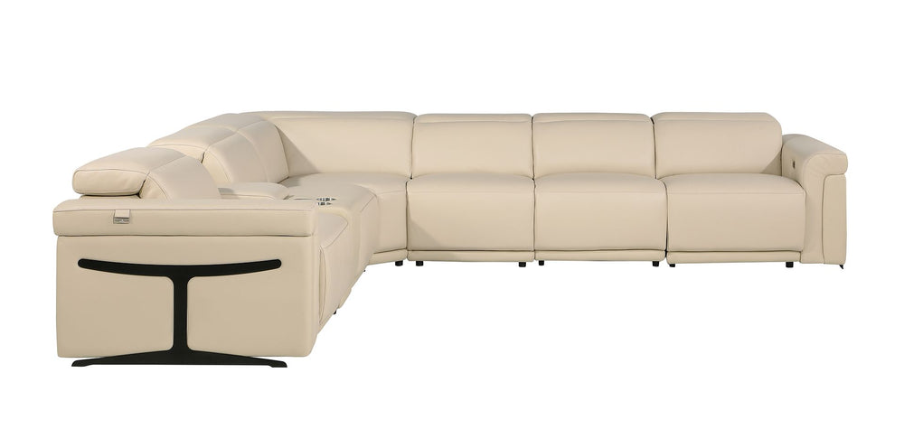 DivanItalia 1126 7-Piece L-Shaped Sectional Sofa in Top Grain Italian Leather with 3 Power Recliners & Power Headrests - Beige