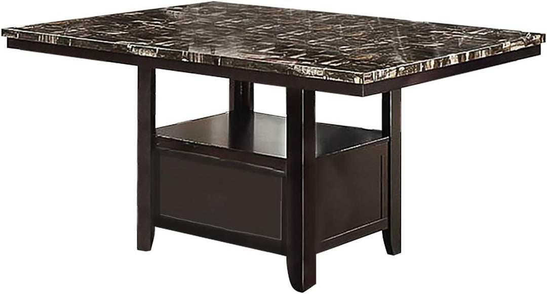 Dining Table with Shelve Storage Base Faux Marble Top Birch wood