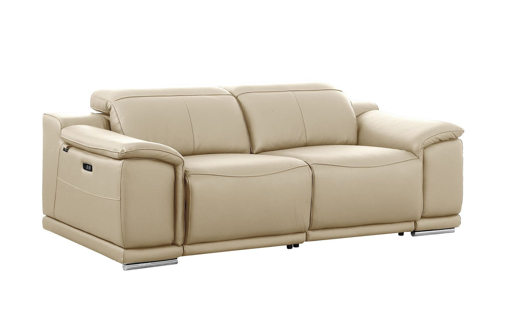 DivanItalia 9762 2-Piece Modular Power Reclining Console with 2 Power Recliners in Top Grain Italian Leather - Beige