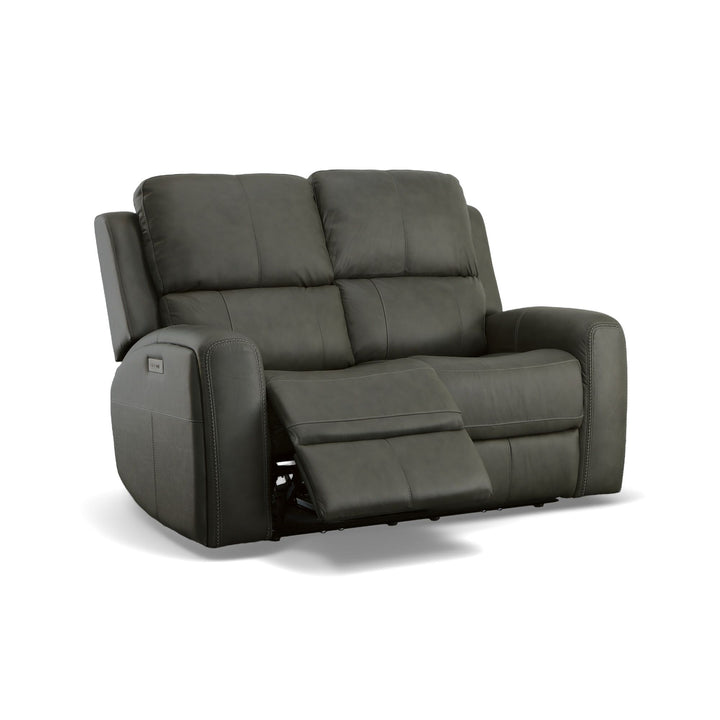 Linden Leather Power Reclining Loveseat with Power Headrests &amp; Lumbar in Charcoal