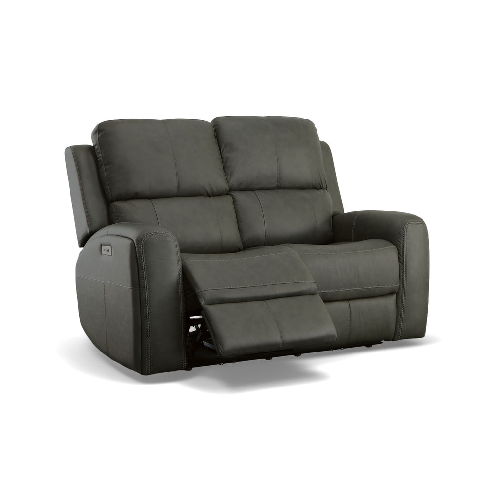 Linden Leather Power Reclining Loveseat with Power Headrests & Lumbar in Charcoal