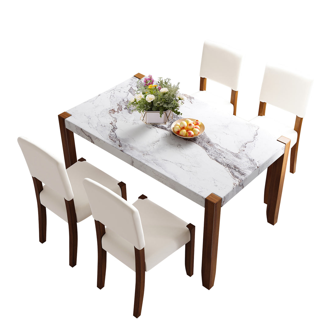 5-piece-faux-marble-dining-table-set-with-rubberwood-legs