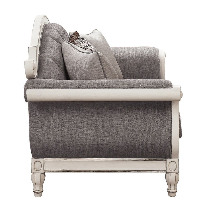 Florian - Loveseat With 3 Pillows - Gray Fabric & Antique White