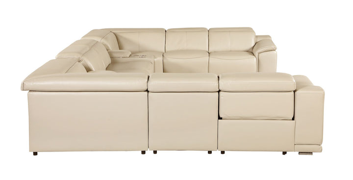 DivanItalia 9762 10-Piece U Shaped Top Grain Italian Leather Sectional Sofa with 4 Power Recliners - Beige