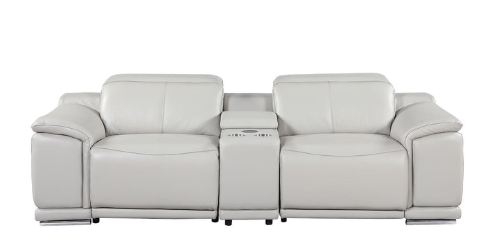 DivanItalia 9762 3-Piece Modular Power Reclining Console Loveseat with 2 Power Recliners in Top Grain Italian Leather - Light Gray
