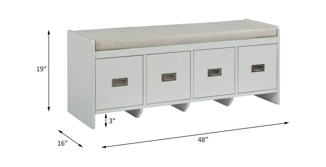 Berci - Bench With Storage - Beige Fabric & White