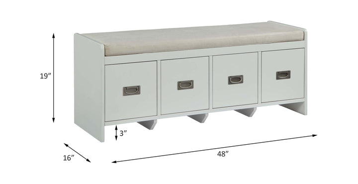 Berci - Bench With Storage - Beige Fabric & White