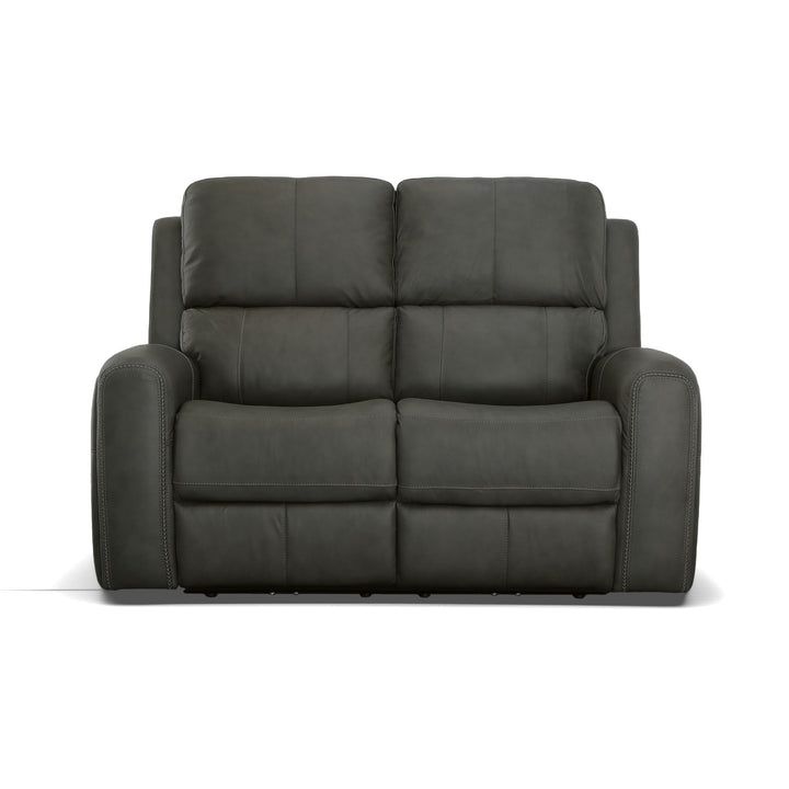 Linden Leather Power Reclining Loveseat with Power Headrests &amp; Lumbar in Charcoal
