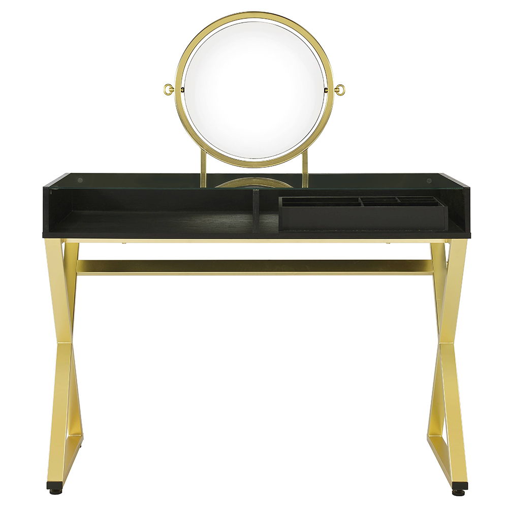 Coleen - Vanity Desk With Mirror & Jewelry Tray - Black & Gold