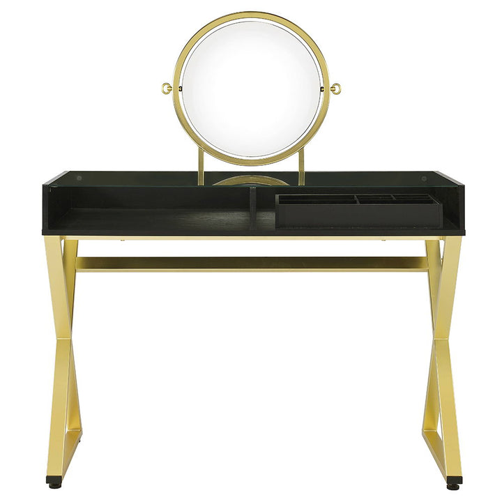 Coleen - Vanity Desk With Mirror & Jewelry Tray - Black & Gold