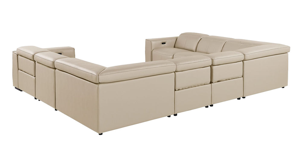 DivanItalia 1224 8-Piece U-Shaped Sectional Sofa in Top Grain Italian Leather with 4 Power Recliners & Power Headrests – No Console - Beige