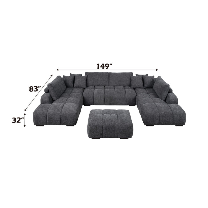 Chosen - Sectional Sofa With Toss Pillows With 2 Chaises With Ottoman - Gray