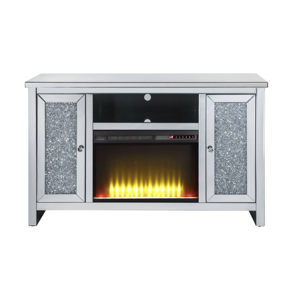 Noralie - 36" TV Stand With Fireplace - Mirrored & Faux Diamonds