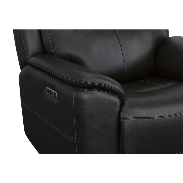 Crew Leather Power Recliner with Power Headrest &amp; Lumbar in Raven