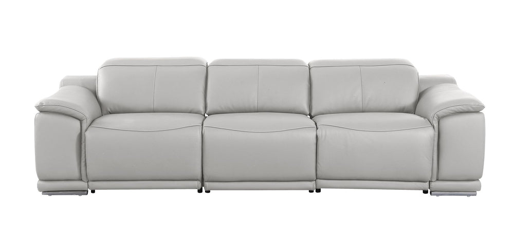 DivanItalia 9762 3-Piece Modular Power Reclining Sofa with 2 Power Recliners in Top Grain Italian Leather - Light Gray