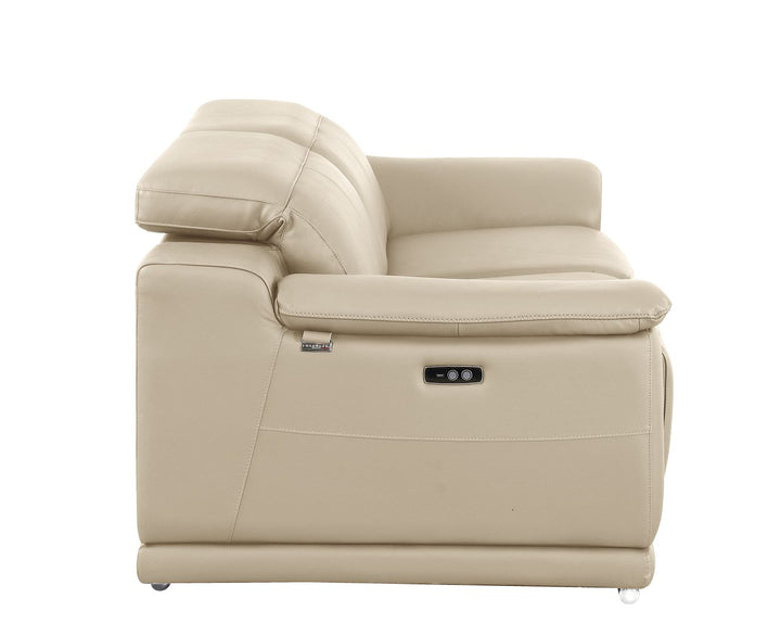 DivanItalia 9762 2-Piece Modular Power Reclining Console with 2 Power Recliners in Top Grain Italian Leather - Beige