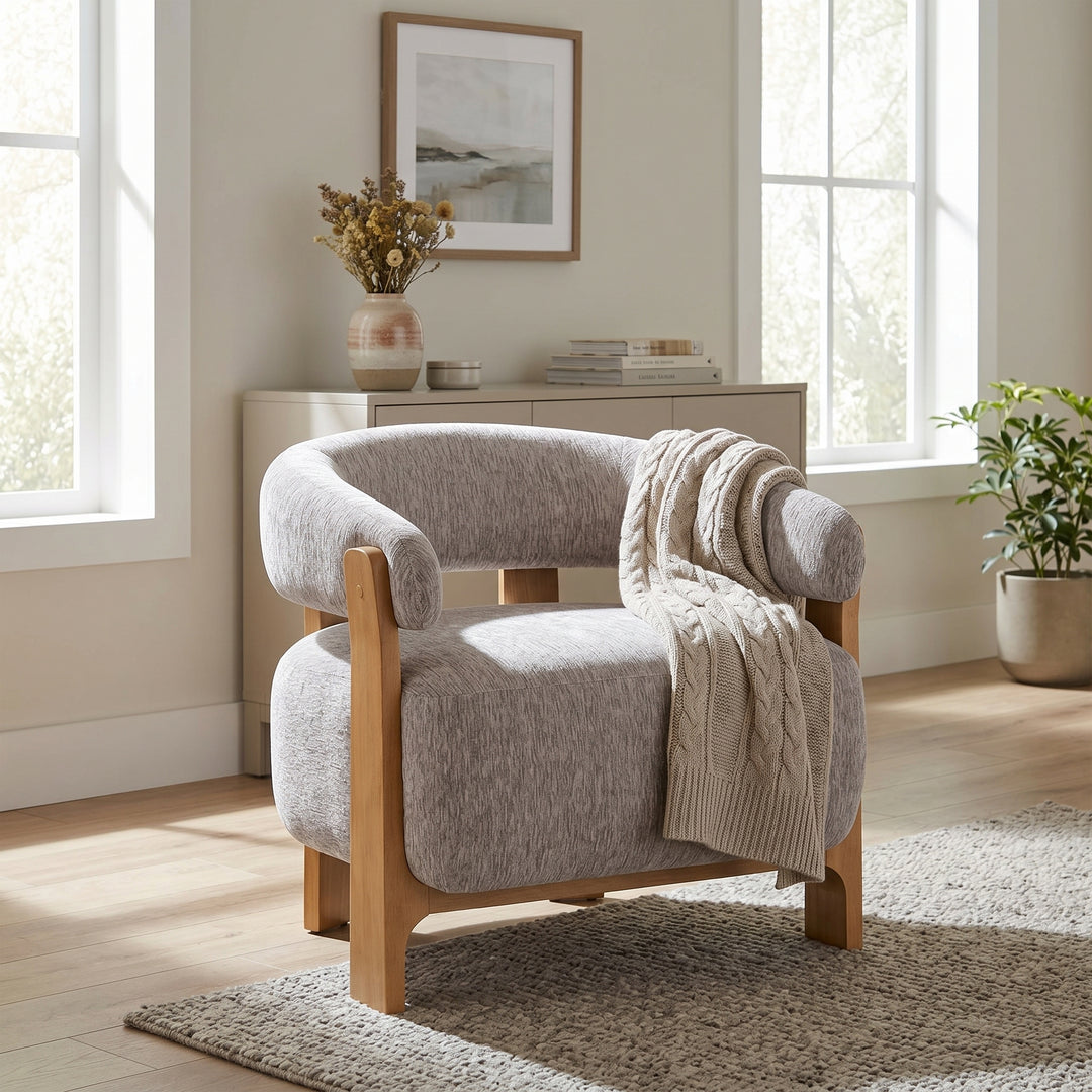 28.7" Boucle Barrel Accent Chair – Almond