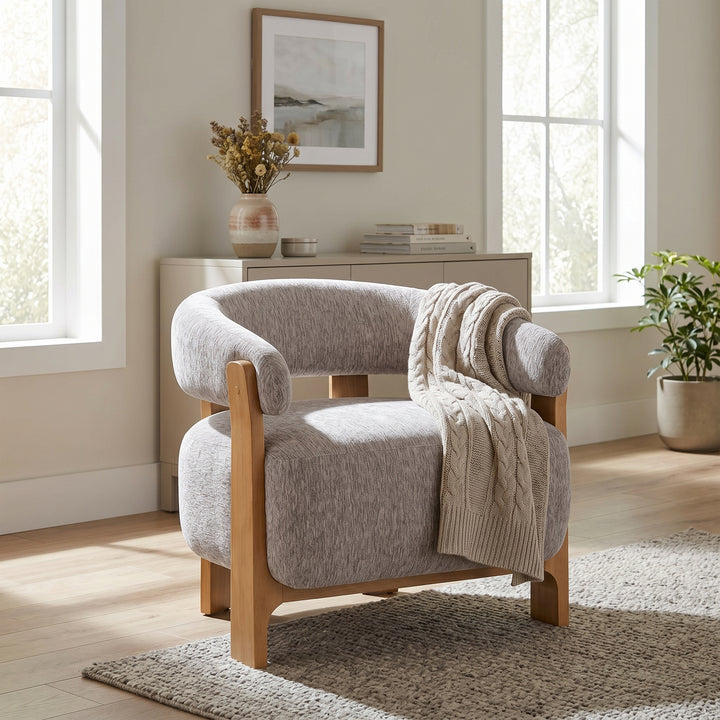 28.7" Boucle Barrel Accent Chair – Almond