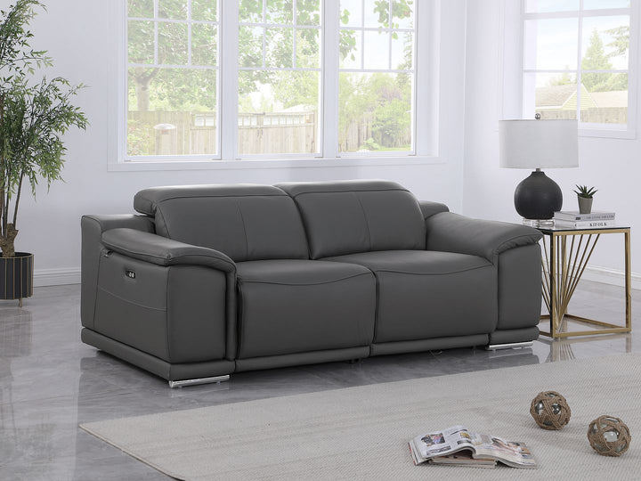 DivanItalia 9762 2-Piece Modular Power Reclining Console with 2 Power Recliners in Top Grain Italian Leather - Dark Gray