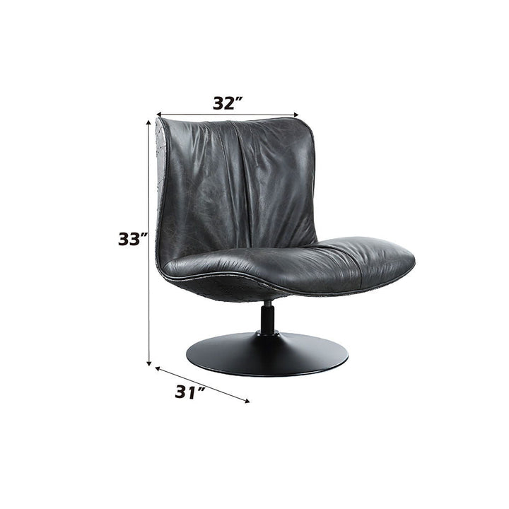 Piotr - Accent Chair With Swivel - Black Top Grain Leather
