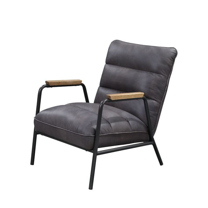 Nignu - Accent Chair - Gray Top Grain Leather & Matt Iron