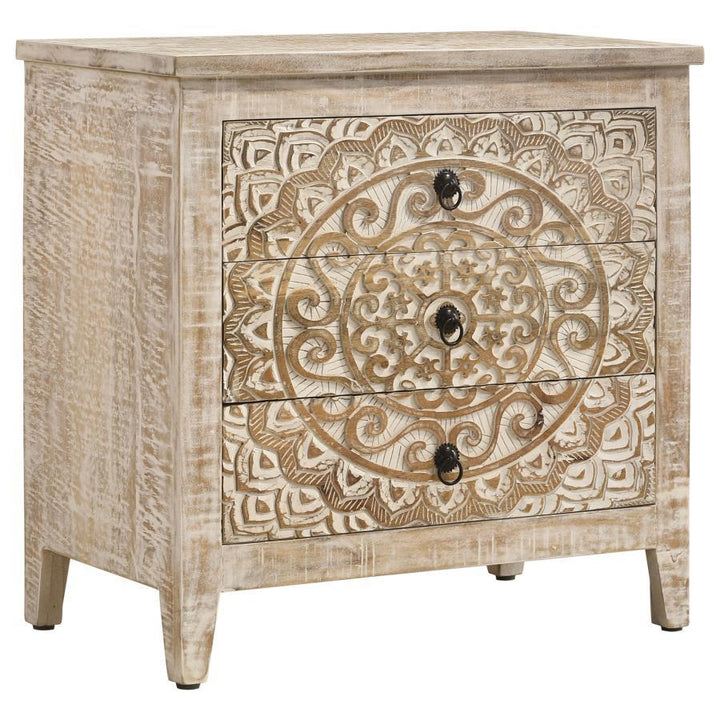Coaster Furniture Mariska - 3-Drawer Wood Mandala Cabinet - Distressed White