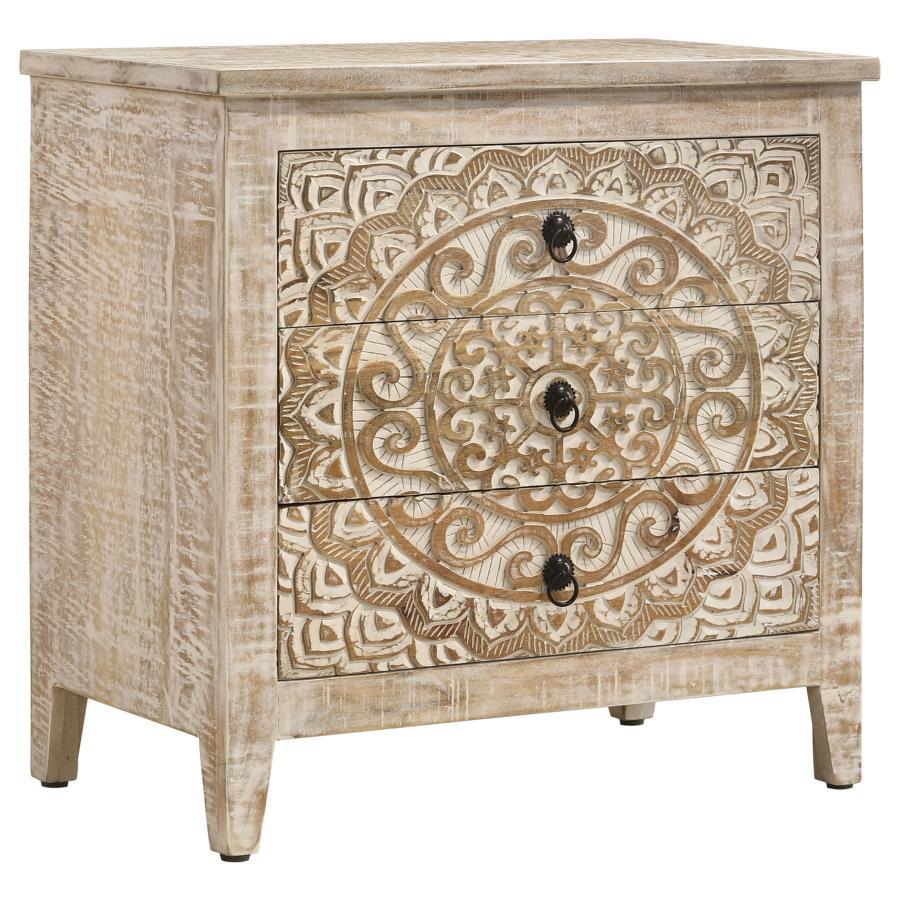 Coaster Furniture Mariska - 3-Drawer Wood Mandala Cabinet - Distressed White
