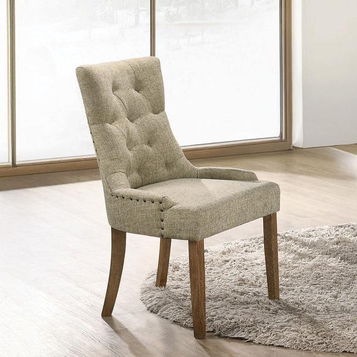 ACME Furniture Yotam Side Chair Set of 2) Beige Fabric & Salvaged Oak